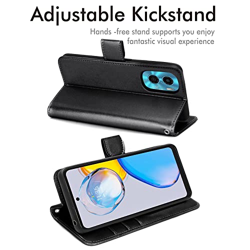 [Wallet Case] Protective Cover with Cash & Card Holder, Stand and Wrist Strap For Motorola Moto E32