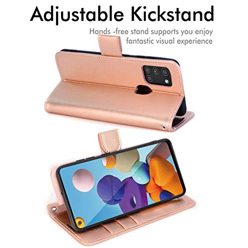 [Wallet Case] Protective Cover with Cash & Card Holder, Stand and Wrist Strap For Samsung Galaxy A21s