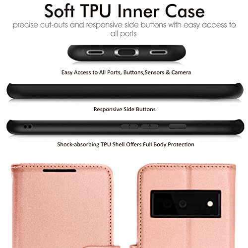 [Wallet Case] Protective Cover with Cash & Card Holder, Stand and Wrist Strap For Google Pixel 6