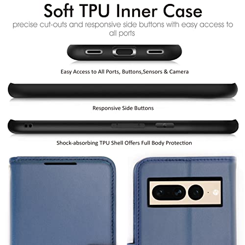 [Wallet Case] Protective Cover with Cash & Card Holder, Stand and Wrist Strap For Google Pixel 7 Pro