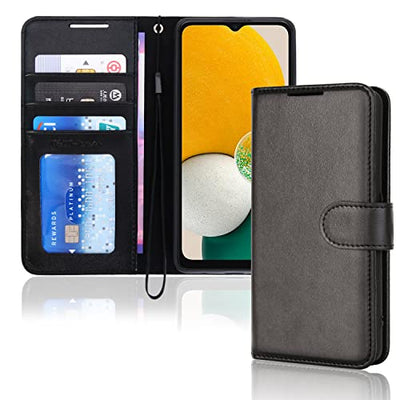 [Wallet Case] Protective Cover with Cash & Card Holder, Stand and Wrist Strap For Samsung Galaxy A04s / A13 5G