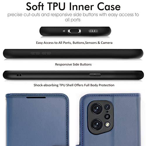 [Wallet Case] Protective Cover with Cash & Card Holder, Stand and Wrist Strap For Oppo Find X5 5G
