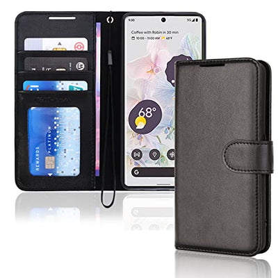 [Wallet Case] Protective Cover with Cash & Card Holder, Stand and Wrist Strap For Google Pixel 6