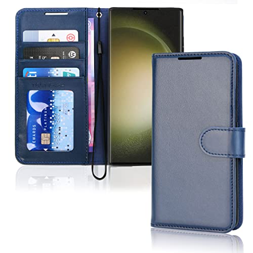 [Wallet Case] Protective Cover with Cash & Card Holder, Stand and Wrist Strap For Samsung Galaxy S23 Ultra