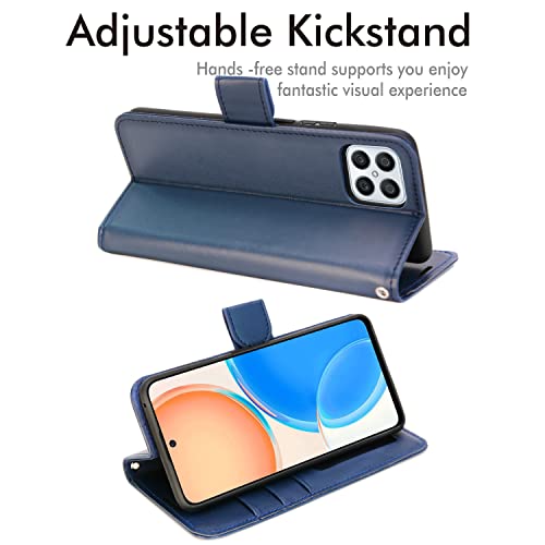 [Wallet Case] Protective Cover with Cash & Card Holder, Stand and Wrist Strap For Honor X8