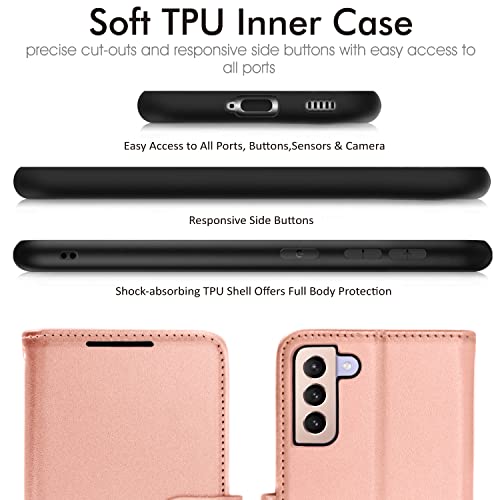[Wallet Case] Protective Cover with Cash & Card Holder, Stand and Wrist Strap For Samsung Galaxy S22