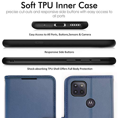 [Wallet Case] Protective Cover with Cash & Card Holder, Stand and Wrist Strap For Motorola Moto G9 Power