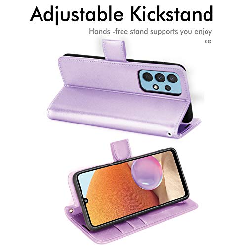 [Wallet Case] Protective Cover with Cash & Card Holder, Stand and Wrist Strap For Samsung Galaxy A32 5G