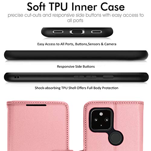 [Wallet Case] Protective Cover with Cash & Card Holder, Stand and Wrist Strap For Google Pixel 4a 5G