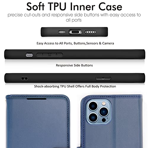 [Wallet Case] Protective Cover with Cash & Card Holder, Stand and Wrist Strap For Apple iPhone 13 Pro Max