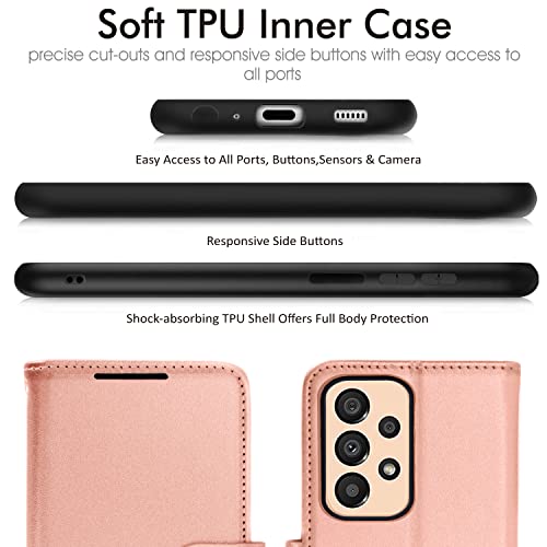 [Wallet Case] Protective Cover with Cash & Card Holder, Stand and Wrist Strap For Samsung Galaxy A23 5G