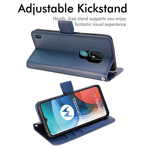 [Wallet Case] Protective Cover with Cash & Card Holder, Stand and Wrist Strap For Motorola Moto E7