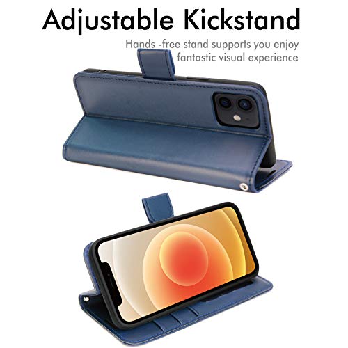 [Wallet Case] Protective Cover with Cash & Card Holder, Stand and Wrist Strap For Apple iPhone 12 Mini