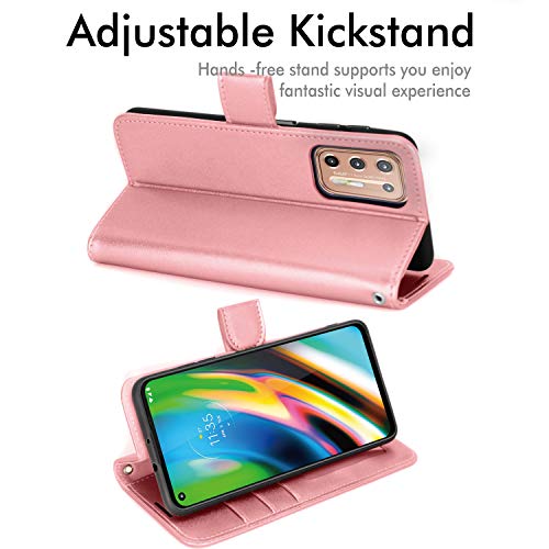 [Wallet Case] Protective Cover with Cash & Card Holder, Stand and Wrist Strap For Motorola Moto G9 Plus