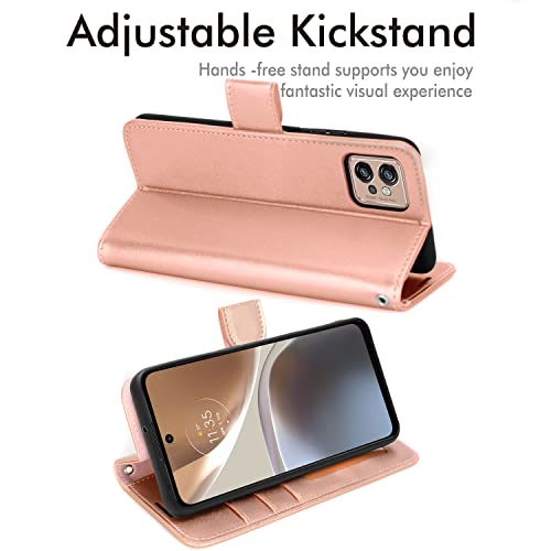 [Wallet Case] Protective Cover with Cash & Card Holder, Stand and Wrist Strap For Motorola Moto G32