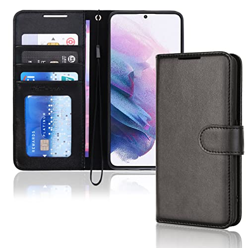 [Wallet Case] Protective Cover with Cash & Card Holder, Stand and Wrist Strap For Samsung Galaxy S22 Plus