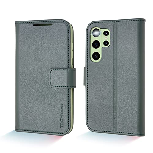 [Leather Wallet Case] Genuine Leather [RFID Blocking] Magnetic Flip Case with Card & Slots and Stand For Samsung Galaxy S23 Ultra