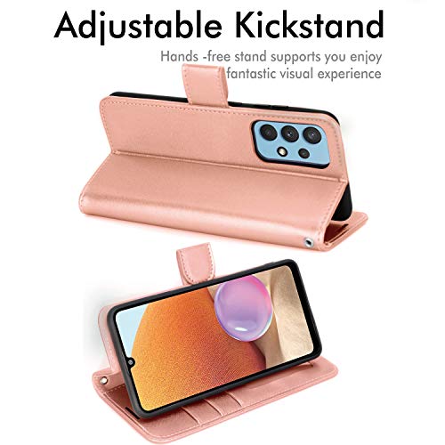 [Wallet Case] Protective Cover with Cash & Card Holder, Stand and Wrist Strap For Samsung Galaxy A32 5G