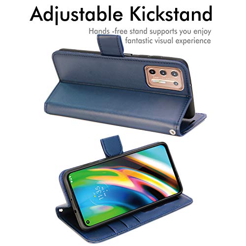 [Wallet Case] Protective Cover with Cash & Card Holder, Stand and Wrist Strap For Motorola Moto G9 Plus