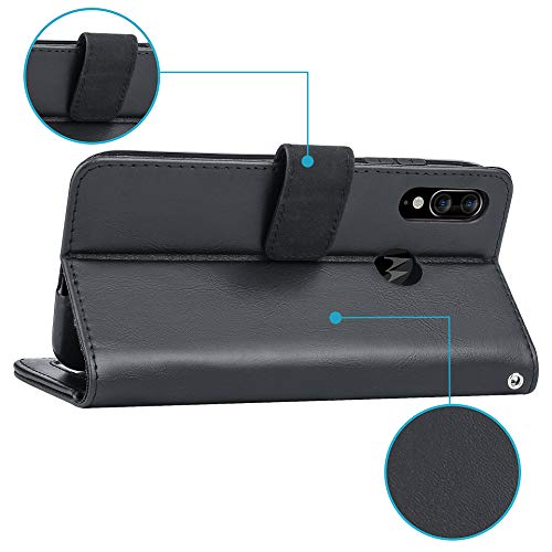 [Wallet Case] Protective Cover with Cash & Card Holder, Stand and Wrist Strap For Motorola Moto E6 Plus