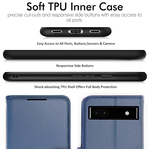 [Wallet Case] Protective Cover with Cash & Card Holder, Stand and Wrist Strap For Google Pixel 6a