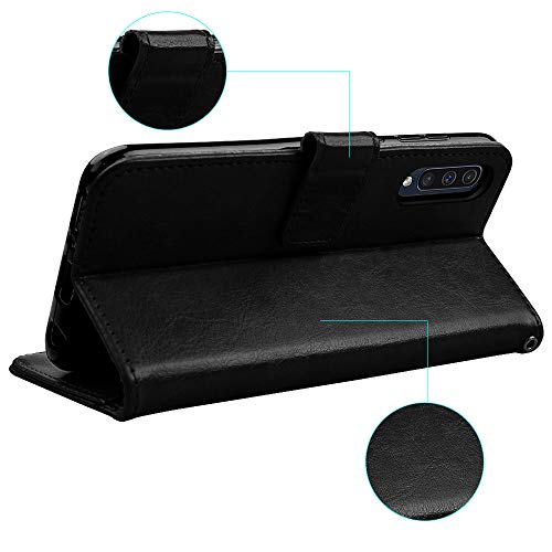 [Wallet Case] Protective Cover with Cash & Card Holder, Stand and Wrist Strap For Samsung Galaxy A50