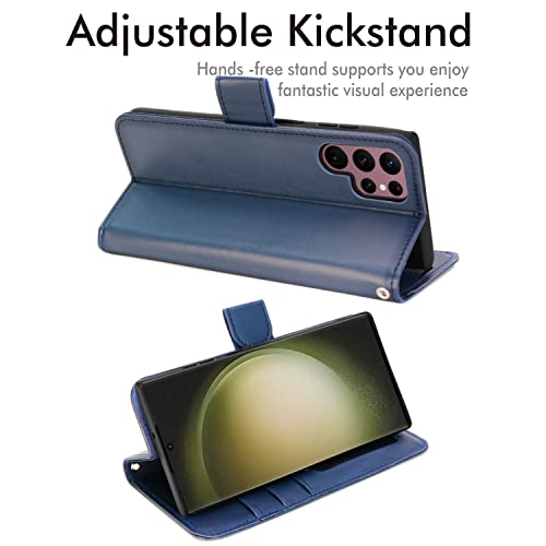 [Wallet Case] Protective Cover with Cash & Card Holder, Stand and Wrist Strap For Samsung Galaxy S23 Ultra