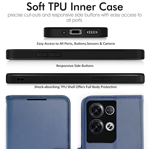 [Wallet Case] Protective Cover with Cash & Card Holder, Stand and Wrist Strap For Oppo Reno 8 Pro 5G