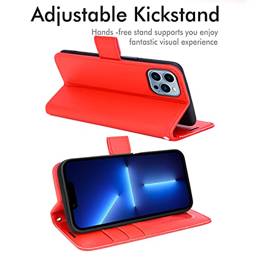 [Wallet Case] Protective Cover with Cash & Card Holder, Stand and Wrist Strap For Apple iPhone 13 Pro Max