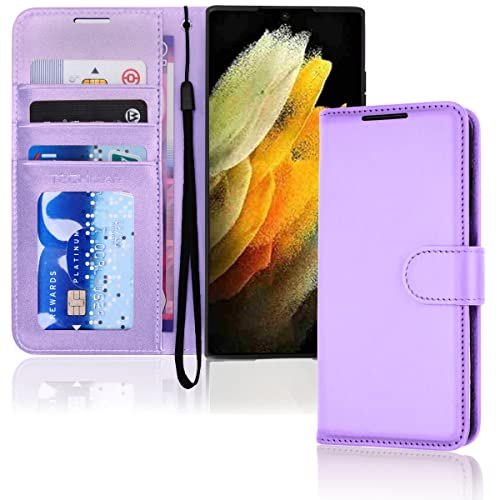 [Wallet Case] Protective Cover with Cash & Card Holder, Stand and Wrist Strap For Samsung Galaxy S22 Ultra