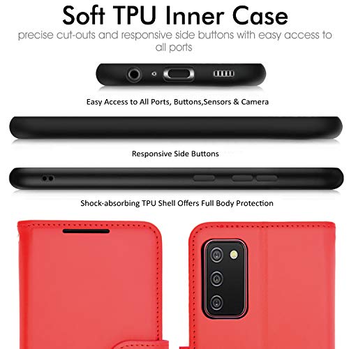 [Wallet Case] Protective Cover with Cash & Card Holder, Stand and Wrist Strap For Samsung Galaxy A02s