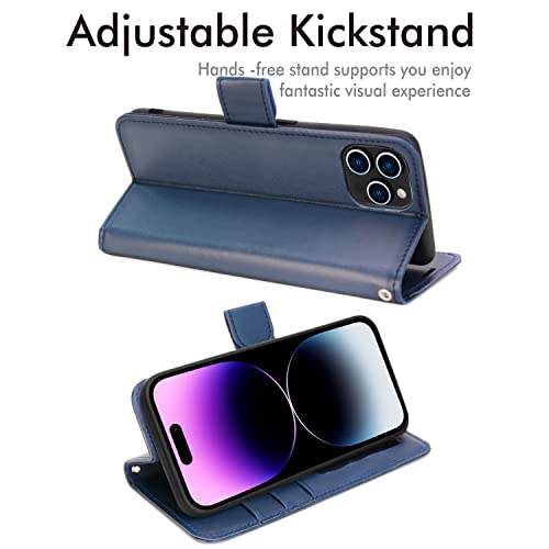 [Wallet Case] Protective Cover with Cash & Card Holder, Stand and Wrist Strap For Apple iPhone 14 Pro