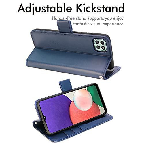 [Wallet Case] Protective Cover with Cash & Card Holder, Stand and Wrist Strap For Samsung Galaxy A22 5G