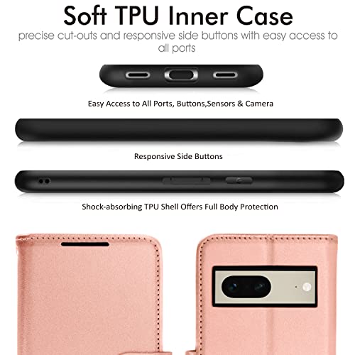 [Wallet Case] Protective Cover with Cash & Card Holder, Stand and Wrist Strap For Google Pixel 7