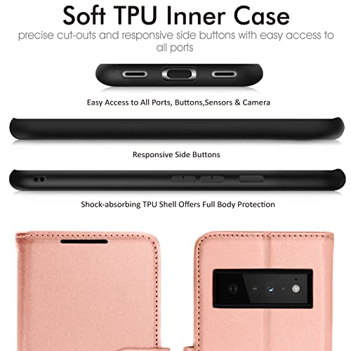 [Wallet Case] Protective Cover with Cash & Card Holder, Stand and Wrist Strap For Google Pixel 6 Pro