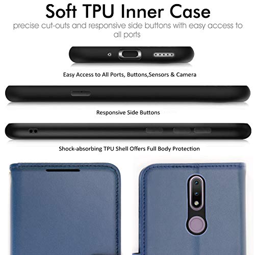 [Wallet Case] Protective Cover with Cash & Card Holder, Stand and Wrist Strap For Nokia 2.4
