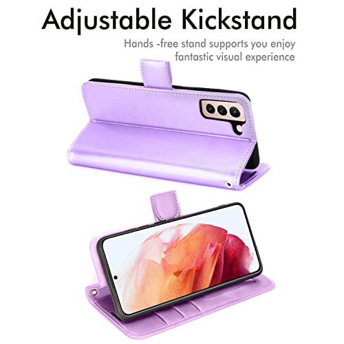 [Wallet Case] Protective Cover with Cash & Card Holder, Stand and Wrist Strap For Samsung Galaxy S21 FE 5G