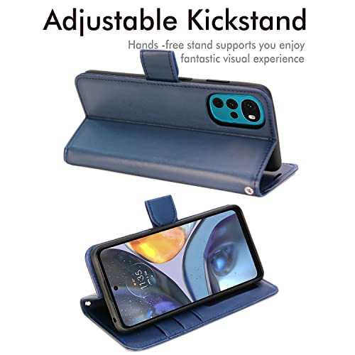 [Wallet Case] Protective Cover with Cash & Card Holder, Stand and Wrist Strap For Motorola Moto G22