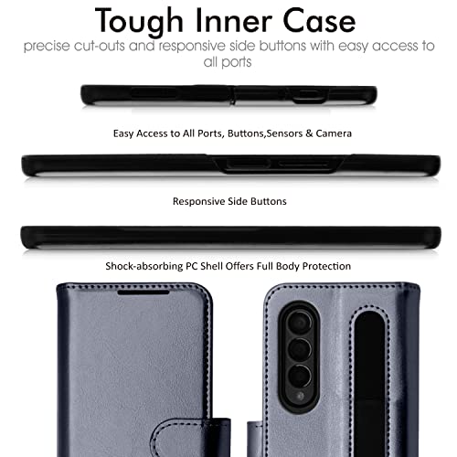 [Leather Wallet Case] Protective Cover with Cash & Card Holder, Stand and Wrist Strap For Samsung Galaxy Z Fold 4