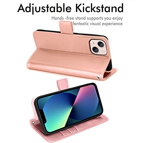 [Wallet Case] Protective Cover with Cash & Card Holder, Stand and Wrist Strap For Apple iPhone 13