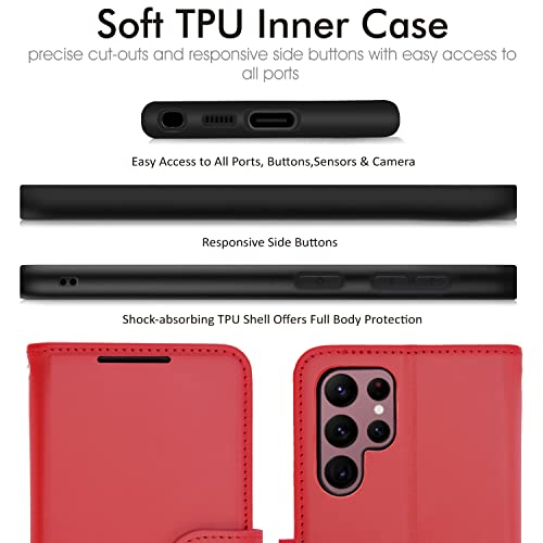 [Wallet Case] Protective Cover with Cash & Card Holder, Stand and Wrist Strap For Samsung Galaxy S23 Ultra
