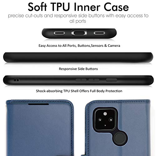 [Wallet Case] Protective Cover with Cash & Card Holder, Stand and Wrist Strap For Google Pixel 4a 5G