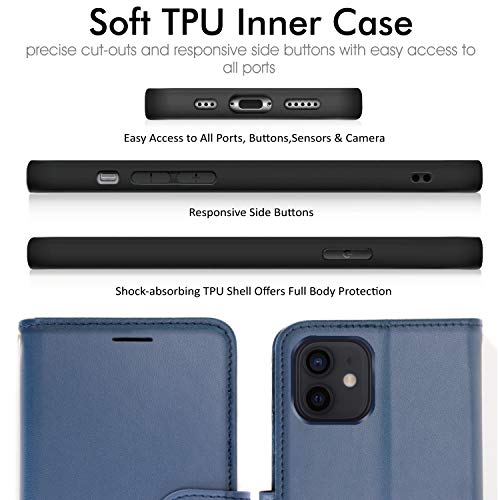 [Wallet Case] Protective Cover with Cash & Card Holder, Stand and Wrist Strap For Apple iPhone 12 Mini