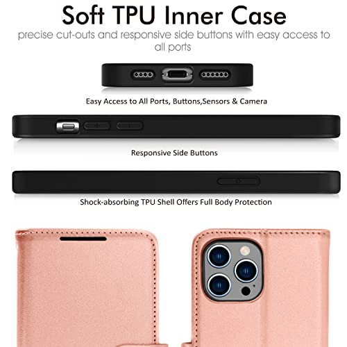 [Wallet Case] Protective Cover with Cash & Card Holder, Stand and Wrist Strap For Apple iPhone 14 Pro