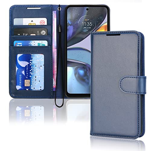 [Wallet Case] Protective Cover with Cash & Card Holder, Stand and Wrist Strap For Motorola Moto G22