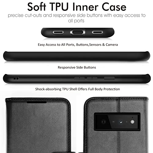 [Wallet Case] Protective Cover with Cash & Card Holder, Stand and Wrist Strap For Google Pixel 6 Pro