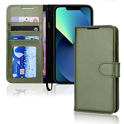 [Wallet Case] Protective Cover with Cash & Card Holder, Stand and Wrist Strap For Apple iPhone 13