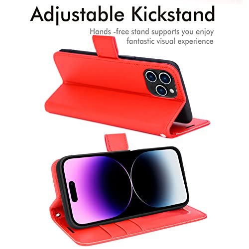 [Wallet Case] Protective Cover with Cash & Card Holder, Stand and Wrist Strap For Apple iPhone 14 Pro