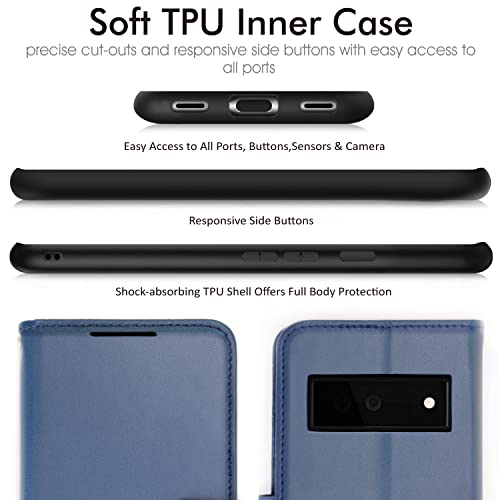 [Wallet Case] Protective Cover with Cash & Card Holder, Stand and Wrist Strap For Google Pixel 6