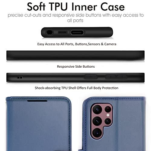 [Wallet Case] Protective Cover with Cash & Card Holder, Stand and Wrist Strap For Samsung Galaxy S23 Ultra